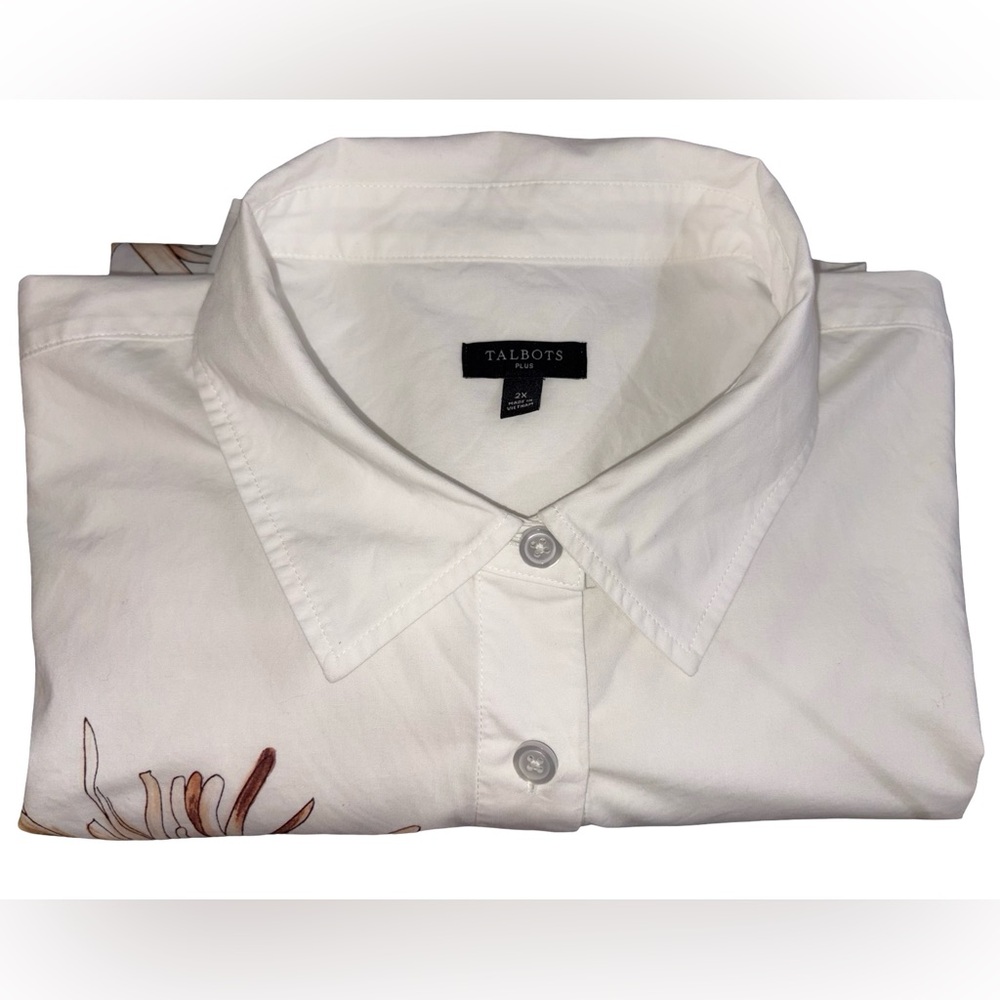 Talbots Plus 2X White Floral Button Down Shirt 100% Cotton - Picture 9 of 9